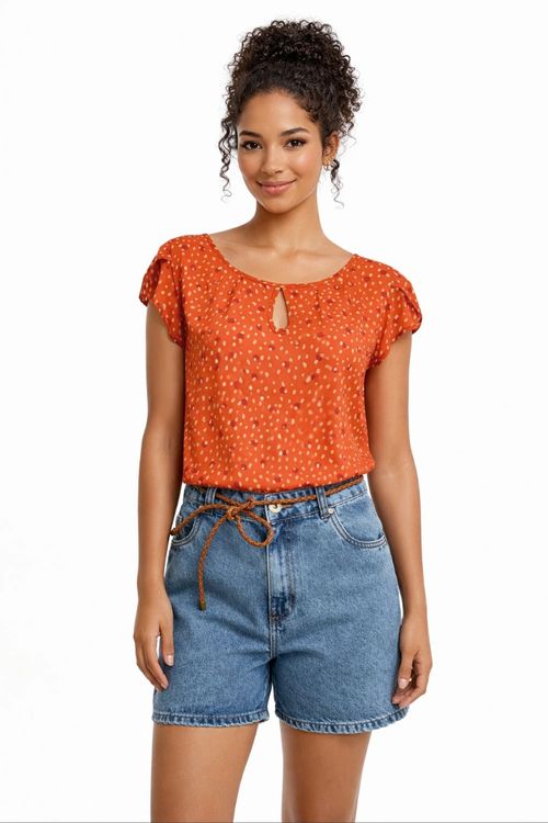 BLUSA ALEGRIA MANGA TULIPA CORAL
